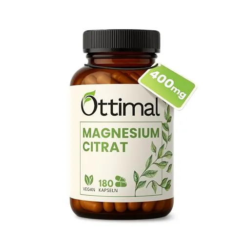 Magnesiumcitrat Hochdosiert Kapseln (107% NRV / 2 Monats) 2400 mg, davon 400 mg Elementares Magnesium ohne Zusatzstoffe - 180 St. Vegane Magnesium Kapseln - Laborgeprüft in Deutschland