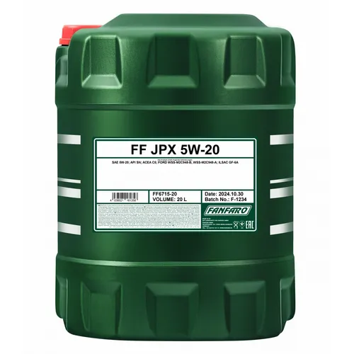 FANFARO JPX 5W 20 Motoröl 20 Liter - Teilsynthetisches Motorenöl, ideal für Ford, Mazda und Honda, sorgt für optimale Leistung und Schutz bei allen Fahrbedingungen.