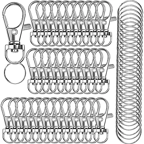 100 Stück Karabiner Schlüsselanhänger aus Edelstahl in silber von IPXEAD