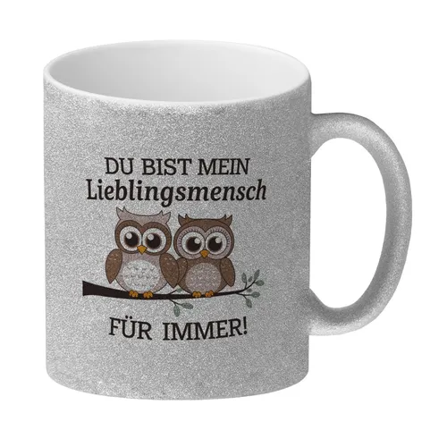 Zwei niedliche Eulen Lieblingsmensch Glitzer-Kaffeebecher