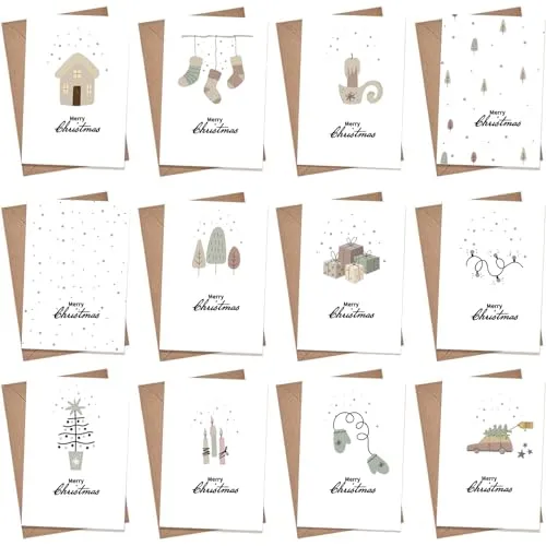 FiveMileBro Weihnachtskarten mit umschlag set, 12er weihnachtskarten A6 postkarten set mit weihnachtlichen motiven weihnachtsgrüße, weihnachtskarte für familie freunde (B)