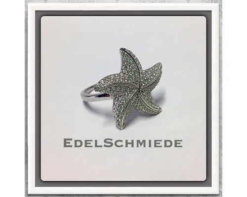 Edelschmiede925 Silberring Damenring 925 Silber als Seestern Zirkonia Größe 60