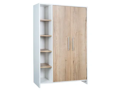 Schardt Eco Plus Schrank mit 2 Türen und Seitenregal - Schrank für Baby- & Kleinkinderzimmer mit Soft-Close-System, 2 Böden und Kleiderstange, bietet viel Stauraum und stilvolles Design in weiß und Halifax Eiche.
