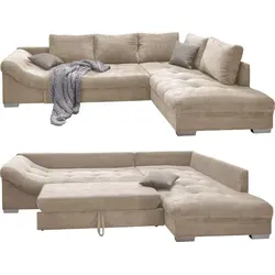 luma-home Ecksofa 17203-OTTO mit Bettfunktion - Ecksofa mit Bettfunktion und hochwertiger Wellenunterfederung für optimalen Sitz- und Liegekomfort. Stilvolles Cord-Beige und Ottomane rechts - ideal für moderne Wohnräume.