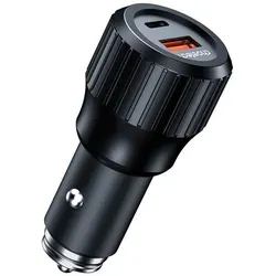 Choetech 63W Dual USB-C + USB-A Autoladegerät – Schwarz - Das Choetech TC0010 63W Autoladegerät lädt zwei Geräte gleichzeitig schnell auf. Mit einem 45W USB-C- und einem 18W USB-A-Anschluss ist es perfekt für unterwegs, sicher und vielseitig einsetzbar.