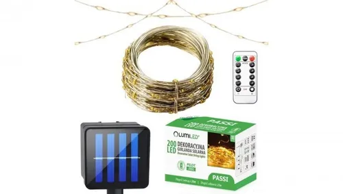 Girlanda Solarna Ogrodowa 200x LED Ozdobna 21m Ciepła 3000K + Pilot PASSI LUMILE