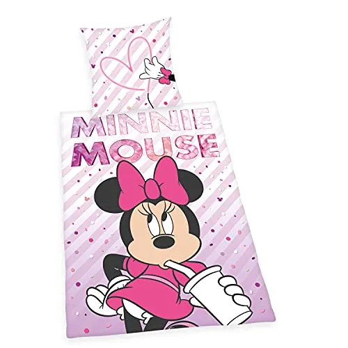 Herding Disney's Minnie Mouse Bettwäsche-Set - Bettwaren-Set für Kinder mit niedlichem Minnie Mouse Design, aus 100% Baumwolle, pflegeleicht und mit praktischem Knopfverschluss für einfaches Beziehen.