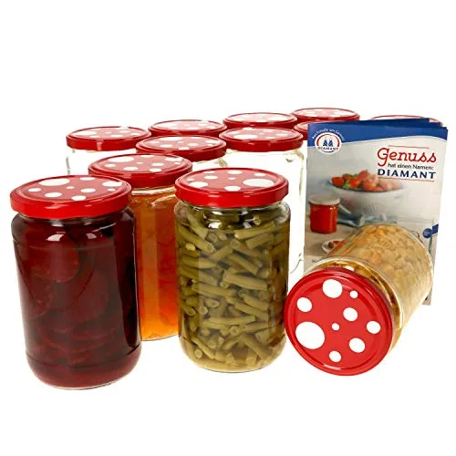 MamboCat 12er Set Einmachglas 720 ml I Rundgläser Einkochgläser mit Schraubdeckel I Twist Off to 82 I Aufbewahrungsgläser mit Deckel mit Fliegenpilz-Dekor I inkl. Rezeptheft