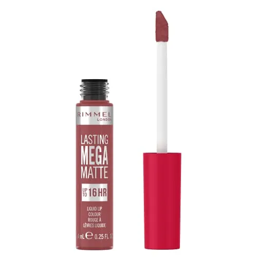 Rimmel London Langlebiger Lippenstift Mega Matte, langanhaltend, für weiche Lippen mit mattem Finish, vegane Formel mit Squalane und Kokosöl, 210 Rose & Shine, 7,4 ml