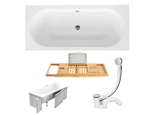 Badewanne Rechteck VITAE 150x75 mit Styropor und Ablage - Moderne Badewanne aus Acryl mit rutschsicherem Boden und einfacher Reinigung. Ideal für entspannende Momente im Badezimmer. CE-zertifiziert für geprüfte Qualität.