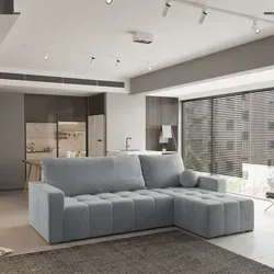 Masseno Ecksofa VOLIRA mit Schlaffunktion - Hellgrau, PAROS 05 - Ecksofa mit Schlaffunktion und Bettkasten, bietet eleganten Komfort und praktischen Stauraum für Bettzeug - ideal für Gäste und stilvolle Wohnräume.