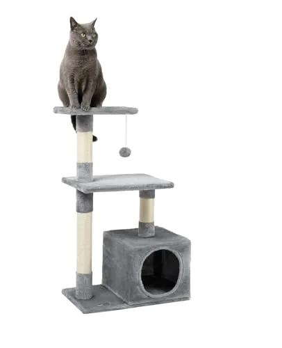 lionto Kratzbaum 85 cm – Wandbefestigter Kletterbaum für Katzen - Kratzbaum in hellgrau, wandbefestigt für extra Stabilität, ideal für kleine Räume, mit hochwertigem Sisal für langanhaltenden Kratzspaß.