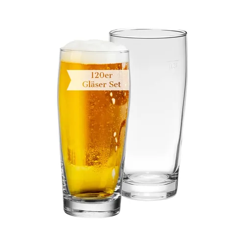 Van Well Willi Becher Bierglas 0,3 l - 120 Stück - Spülmaschinenfestes Bierglas im praktischen Set von 120. Ideal für Partys und Veranstaltungen, transparentes Design aus hochwertigem Glas.