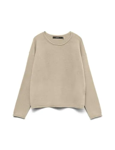 Vero Moda VMGOLD ROLL LS O-NECK Strickpullover - Strickpullover für Damen, aus strapazierfähigem Feinstrick, bietet hohen Tragekomfort und Wärme – ideal für vielseitige Outfits, von lässig bis schick.