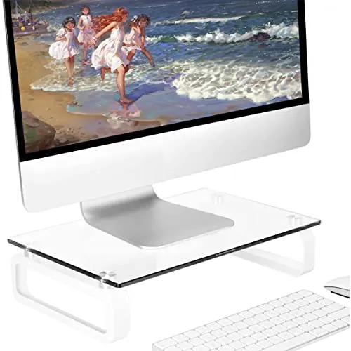 Hemudu Computer-Monitor Ständer für Flachbildschirm LCD LED TV, Laptop/Xbox One, mit gehärtetem Glas und Metallfüßen Haltung, Klar HD02T-001P