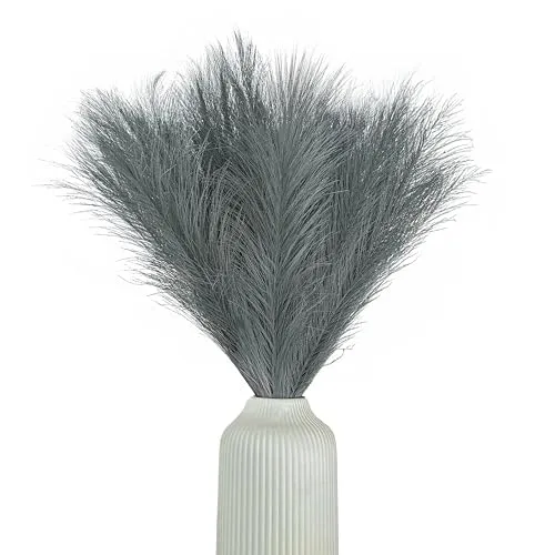 Pampasgras künstlich, klein, Farbe grau, 5 Stiele, 55 cm Länge, künstliches Pampasgras Wohnzimmer, Trockenblumen für Schlafzimmer, Hochzeit, Boho Deko