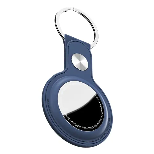 KeyBudz AirTag Schlüsselanhänger aus Leder, Apple AirTags Anhänger, Schutzhülle mit Schlüsselring, Keyring, blau