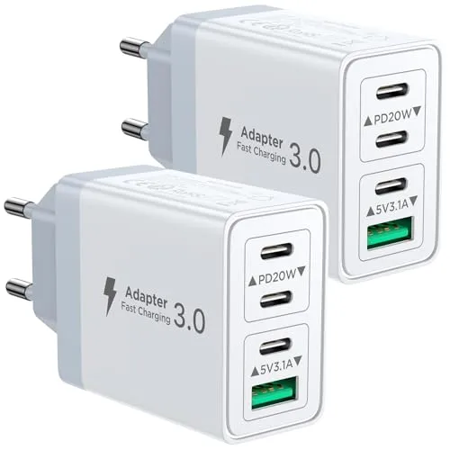 2er Pack USB C Ladegerät, Aioneus 40W 4Port Stecker USBC Adapter Mehrfach Typ C Handy Netzteil für iPhone 16 15 Pro Max Plus XR SE iPad, Samsung Schnellladegerät USB-C Ladestecker Ladeadapter Charger