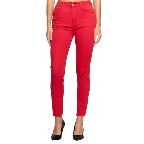 Elara Super High Waist Damen Hose Chunkyrayan EL12-10 Rot 46 (3XL) - Damen-Jeanshosen: Stylische High-Waist-Skinny-Jeans mit Push-Up-Effekt für eine perfekte Passform und vielseitiges Styling für jeden Anlass.