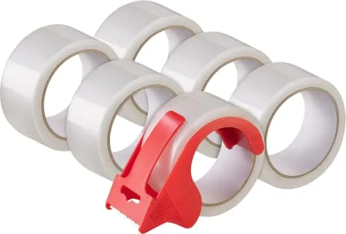 AGT Klebeband-Handabroller: Kompakter Paketband-Handabroller inklusive 6 transparenten Packbändern (Profi Klebeband, Kartonbänder)