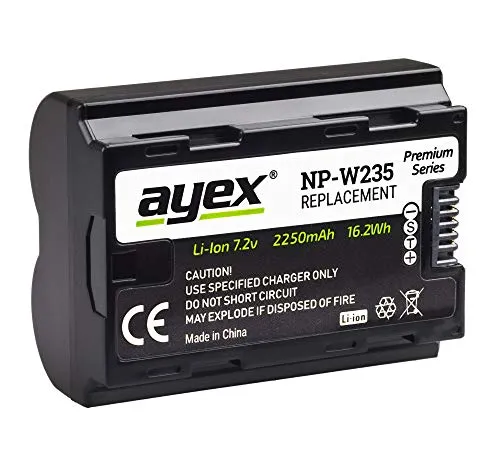 ayex NP-W235 Akku für Fujifilm XT-5, X-T4, X-T3, GFX100S, X-H2, X-H2S - Kamera-Akkus mit 2250mAh Kapazität für längere Laufzeit, integrierter Schutz vor Kurzschluss und Überhitzung für mehr Sicherheit beim Fotografieren.