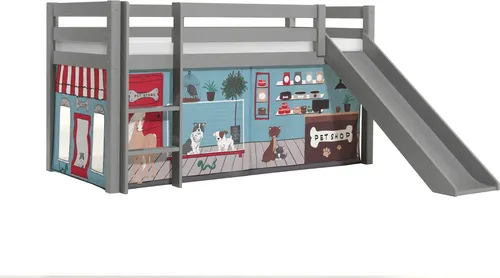 Spielbett >PINO< in Kiefer massiv grau lackiert - 210x114x218 (BxHxT)
