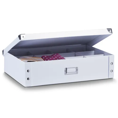 Zeller Aufbewahrungsbox für Krawatten und Gürtel - Weiß 17769 - Platzsparende und faltbare Aufbewahrungsbox mit 12 Fächern für Ordnung. Ideal für die Aufbewahrung von Krawatten und Gürteln, verstärkter Deckel und beschriftbares Feld.