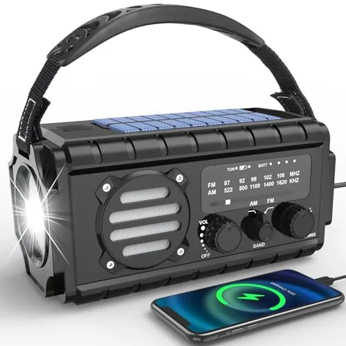 Nigecue 20000mAh Solar Radio, Tragbar Kurbelradio Dynamo Radio Notfallradio mit AM/FM, Eingebaute Wiederaufladbare Batterie, LED Taschenlampe, LED Leselampe, SOS-Alarm für Notfall Ourdoor