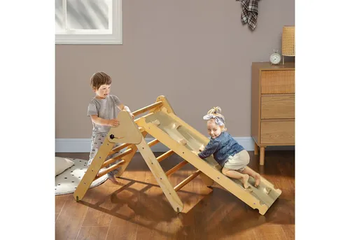 Klettergerüst Set mit Rutsche für Kinder - Kletterutensilien für 3-4 Jahre, aus robustem Kiefernholz, ideal für Spiel und Bewegung im Garten oder im Innenbereich.