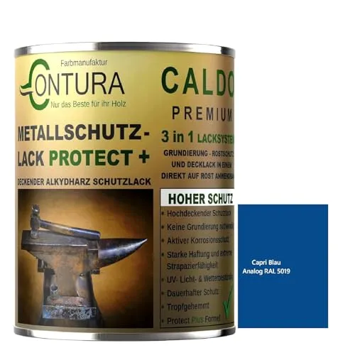 Contura 3in1 Rostschutzfarbe Metallschutzlack Seidenmatt RAL Metall Lack Farbe Grundierung (RAL 5019 (Intern: Capriblau), 500ml.)