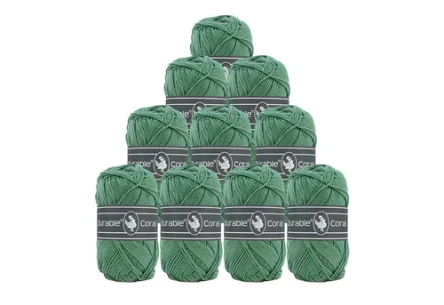 Durable® Yarn 10 x 50g Strick- u. Häkelgarn Durable Coral Baumwolle Sommergarn Häkelwolle, 1250 m (Sparpaket (10 Knäuel je 50g), 2133 patinagrün