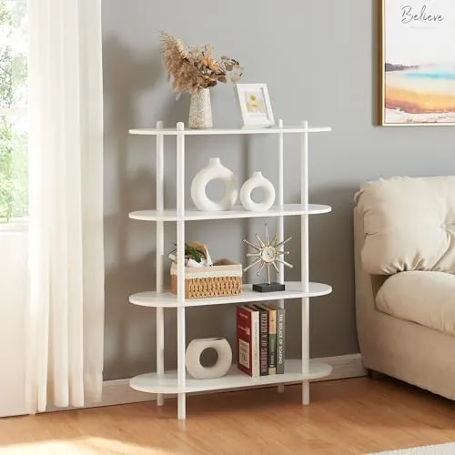 [en.casa] Bücherregal Øvre Standregal mit 4 Ablagen - Bücherregal in Weiß, elegantes Design und großzügiger Stauraum für Bücher und Dekoration, ideal für Wohnzimmer oder Büro.