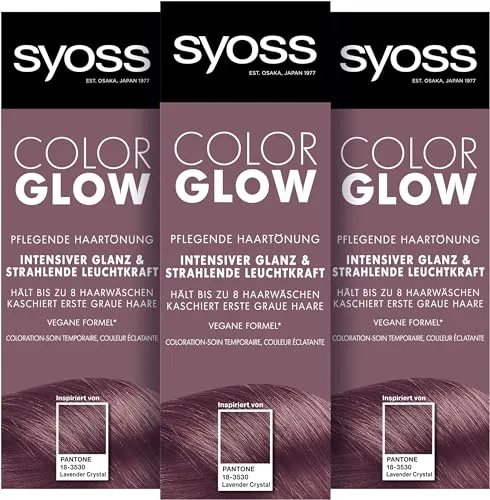 Produktbild Syoss Color Glow Pflegende Haartönung Lavender Crystal Pantone 18-3530 (3x 100ml), semi-permanente Coloration für strahlende Farbintensität bis zu 8 Haarwäschen, ohne das Haar zu schädigen