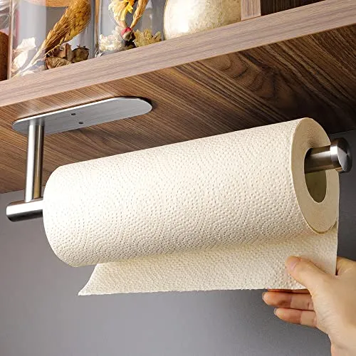 KEGII Küchenrollenhalter ohne Bohren - Praktischer Edelstahl Rollenhalter - Rollenhalter für Küchenpapier, selbstklebend und ohne Bohren, aus langlebigem Edelstahl, ideal zur Platzersparnis unter dem Schrank.