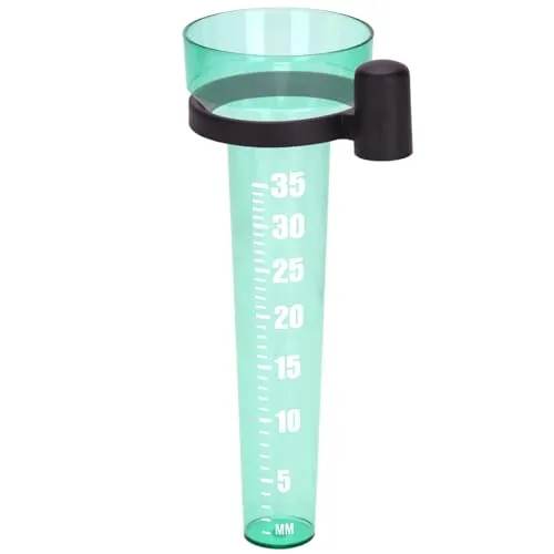 KINGLAKE Regenmesser Frostsicher für Garten, Regenwassermesser Wassermesser Kunststoff, Anzeige 35 mm/m², Regen Messer mit Halter, Hellgrün -（Kartonverpackung）