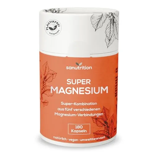 Super Magnesium | 5 verschiedene Mg-Verbindungen | 180 Kapseln | sehr hohe Aufnahme & Verfügbarkeit | 50% Tagesbedarf pro Kapsel | Hochdosiert | deine Magnesium-Superkraft