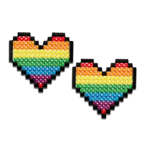 Mono-Quick 1433x Love is Love Rainbow Applikation, Bügelbild, Patch, Aufnäher Regenbogen Herz Pride (14339 - Pixel Herzen 2er)