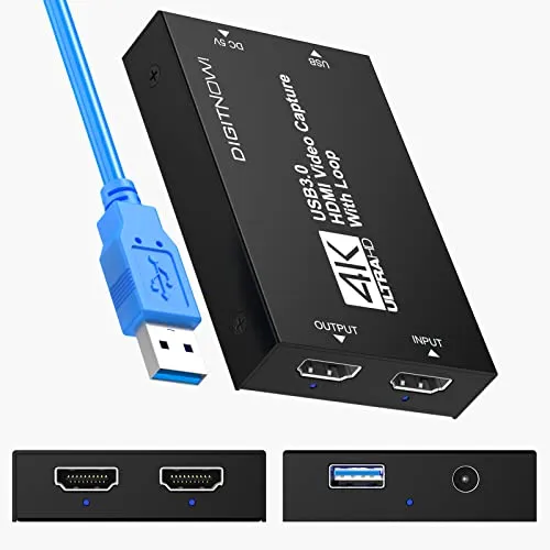 DIGITNOW!Videoaufahmekarte Game Capture Card für 4K HDMI Input Passthrough mit Output 1080P 60FPS HDMI-Loop-Out Live-Streaming für PS4, Xbox One&Xbox 360 und Mehr,Zero Latency