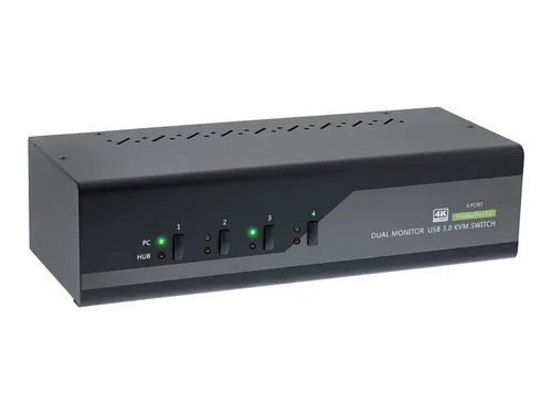 InLine KVM Desktop Switch 4-fach - Dual-Monitor 4K - KVM Switch für 4 Geräte, unterstützt Dual-Monitor mit DP 1.2 und bietet 4K Auflösung, ideal für effizientes Multitasking im Büro.