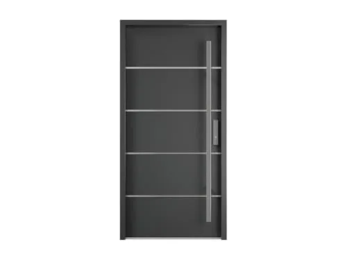 Vente-unique - Porte d'entrÈe en acier pleine et inox H207 x L100 cm anthracite - poussant gauche - LUSADA