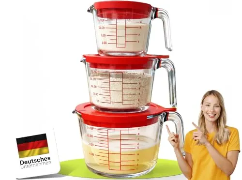 uandu home Frischhaltedose Messbecher Glas Set 3-teilig – Präzise Küchenhelfer