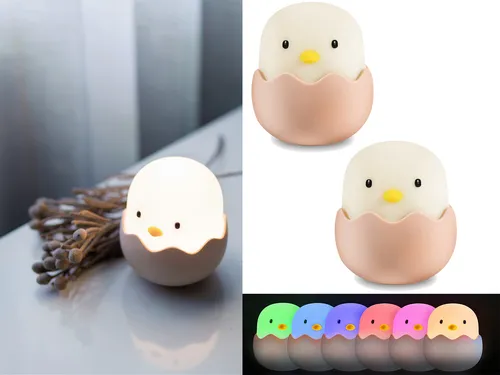 LED Kinderzimmerlampe Stilllicht - Dimmbares Nachtlicht für das Babyzimmer - 2er Set Nachtlichter im Küken-Design. Akku-betrieben, kabellos, mit 7 wechselbaren Lichtfarben für eine magische Atmosphäre. Ideal für süße Träume und entspannte Nächte!