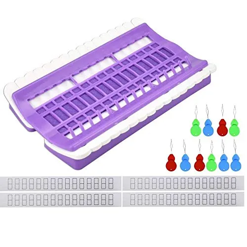 PERFETSELL 30 Positionen Stickgarn Organizer Kunststoff-Schaum Kreuzstich Thread Organizer mit 4 Papierstreifen und 10 Nadeleinfädler für Fadenorganizer, DIY Nähwerkzeuge, Lila