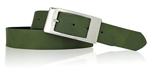 FRONHOFER Damengürtel echtes Rindsleder ca. 3,5 cm breit, rechteckige Dornschnalle 9 x 4,5 cm (Zamak leicht glänzend), extra flach geschnitten, wechselbar per Druckknopf, für Jeans und Taille