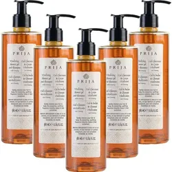 PRIJA Duschshampoo 5 x 380ml Set – Belebendes 2-in-1 Duschgel & Shampoo - Das Prija Duschshampoo Set vereint sanfte Reinigung für Körper und Haare in einem Produkt. Der belebende Ginseng-Duft sorgt für ein erfrischendes Duscherlebnis. Ideal für empfindliche Haut und in umweltfreundlicher Verpackung.