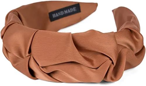 styleBREAKER Damen Haarreif mit schimmernder geflochtener Oberfläche in Rüschen Optik, Haarband, Haarschmuck 04027035, Farbe:Cognac