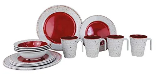 Gimex Camping Geschirr Melamin 16 TLG. Set für 4 Personen Casa Terracotta rot - Creme