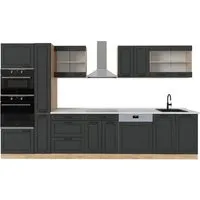 Vicco Küchenzeile R-Line, Anthrazit Landhaus / Goldkraft Eiche, 350 cm - Küchenzeilen mit höhenverstellbaren Füßen für individuelle Anpassung, ideal für optimale Arbeitsfläche und Stauraum. Gönnen Sie sich Ihre Traumküche!