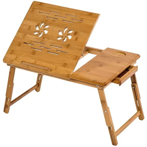 TecTake Laptoptisch aus Holz, höhenverstellbar, 55x35x26cm - braun - Praktischer Laptoptisch für Kinder, höhenverstellbar und kippbare Arbeitsfläche für ergonomisches Arbeiten. Ideal für entspanntes Surfen zu Hause oder unterwegs.