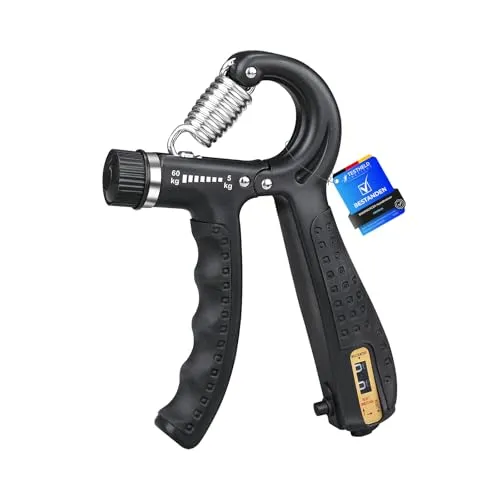 GRIFEMA Handtrainer, Unterarmtrainer mit Integrierter Zählfunktion, Einstellbarer Widerstand 5-60kg, Grip Griffkraft Trainer, Unterarm Trainingsgerät, Rutschfester Griff, Schwarz
